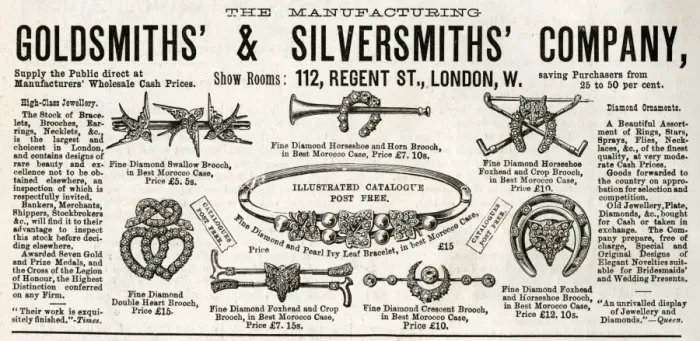 Framed Print : Advert for Goldsmiths & Silversmiths victorian jewellery Framed Print : Advert for Goldsmiths & Silversmiths victorian jewellery