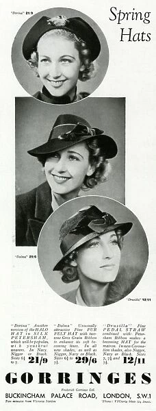 Advert for Gorringes womens spring hats 1937
