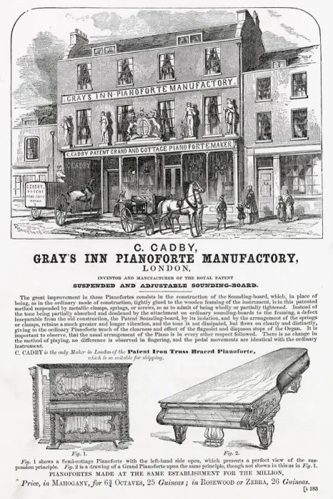 Framed Print : Advert for Grays Inn Pianoforte Manufactory 1851 Framed Print : Advert for Grays Inn Pianoforte Manufactory 1851