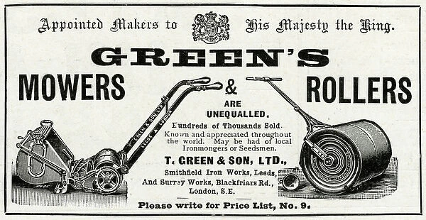 Advert for Greens mowers and rollers 1902