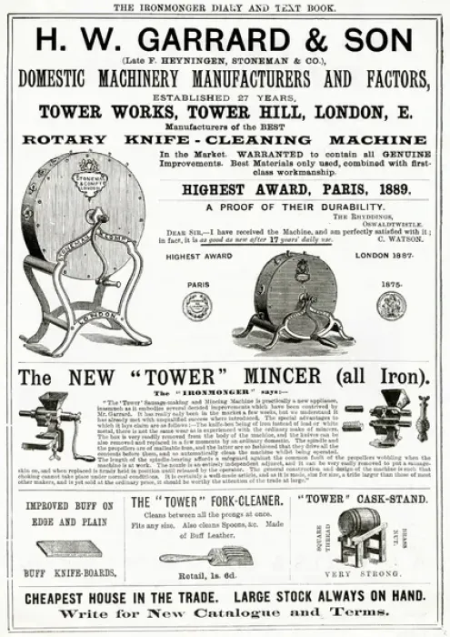 Framed Print : Advert for H. W Garrard & Son domestic equipment 1889 Framed Print : Advert for H. W Garrard & Son domestic equipment 1889
