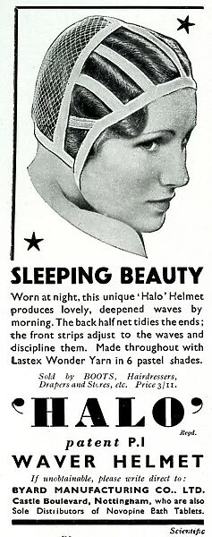 Advert for Halo sleeping cap 1936