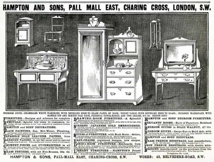 Framed Print : Advert for Hampton & Sons bedroom suite 1886 Framed Print : Advert for Hampton & Sons bedroom suite 1886