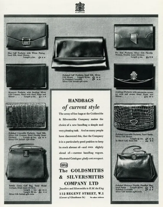 Framed Print : Advert for Handbags at The Goldsmiths & Silversmiths Company Framed Print : Advert for Handbags at The Goldsmiths & Silversmiths Company