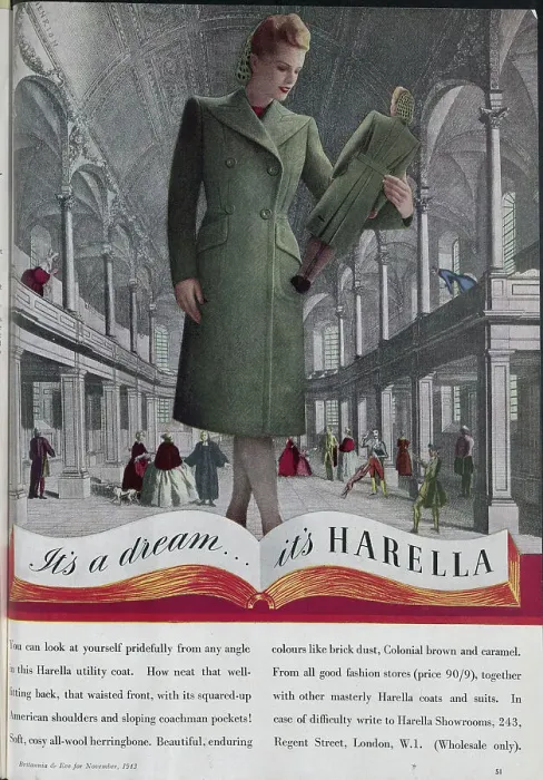 Framed Print : Advert for Harella coats, emphasising their smart fit from any angle. Date: 1943 Framed Print : Advert for Harella coats, emphasising their smart fit from any angle. Date: 1943