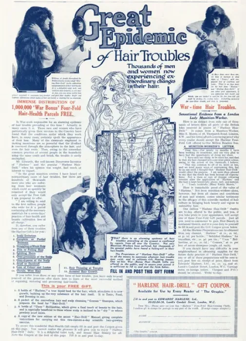 Framed Print : Advert for Harlene hair product 1916