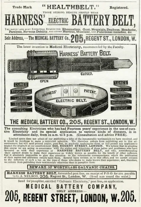 Framed Print : Advert for Harness Electric Battery Belt 1884 Framed Print : Advert for Harness Electric Battery Belt 1884