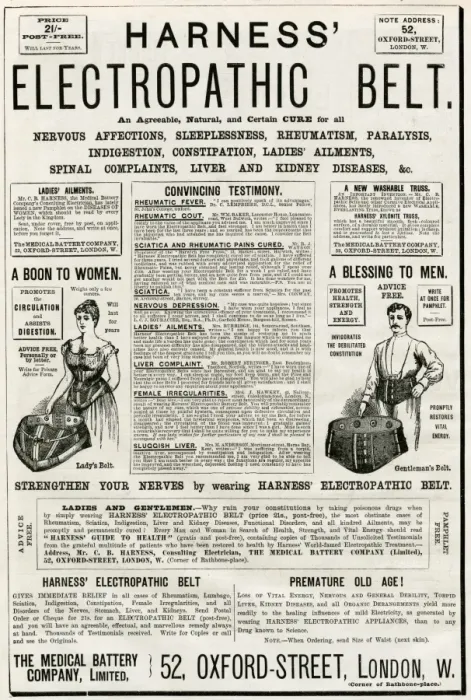 Framed Print : Advert for Harness electropathic corset belts 1887 Framed Print : Advert for Harness electropathic corset belts 1887