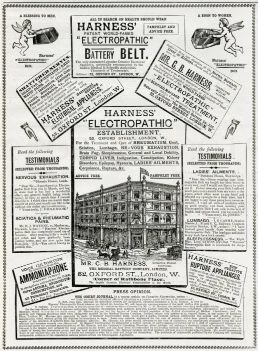 Framed Print : Advert for Harness Electropathic corset belts 1888 Framed Print : Advert for Harness Electropathic corset belts 1888