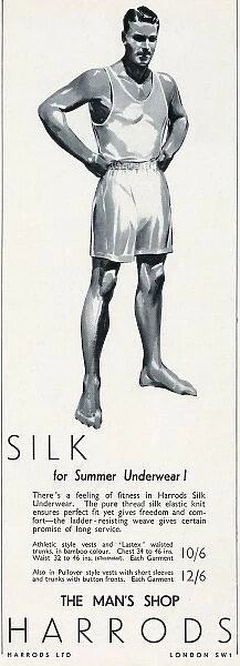 Advert for Harrods mens silk underwear 1940
