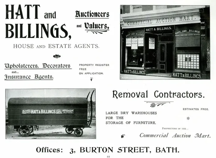 Framed Print : Advert for Hatt and Billings, Auctioneers and Valuers, Bath Framed Print : Advert for Hatt and Billings, Auctioneers and Valuers, Bath