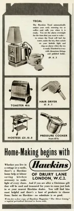 Framed Print : Advert for Hawkins kitchen accessories 1952 Framed Print : Advert for Hawkins kitchen accessories 1952