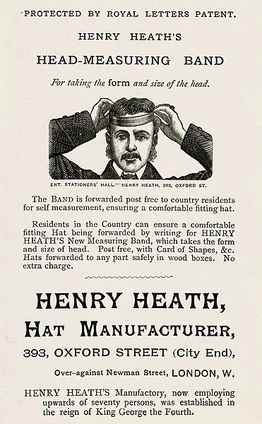 Advert for head measuring band for hats 1880
