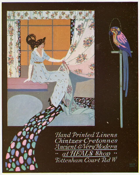 Advert for Heals hand-printed linens 1914