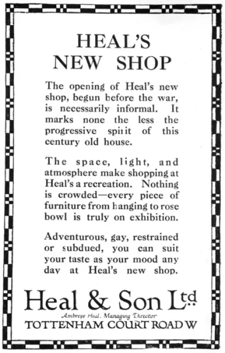 Framed Print : Advertisement for Heals - new store opening Tottenham Ct Rd Framed Print : Advertisement for Heals - new store opening Tottenham Ct Rd