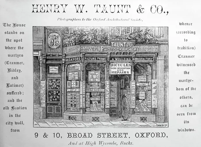 Framed Print : Advertisement for Henry W. Taunt's shop in Oxford, in 1875 Framed Print : Advertisement for Henry W. Taunt's shop in Oxford, in 1875