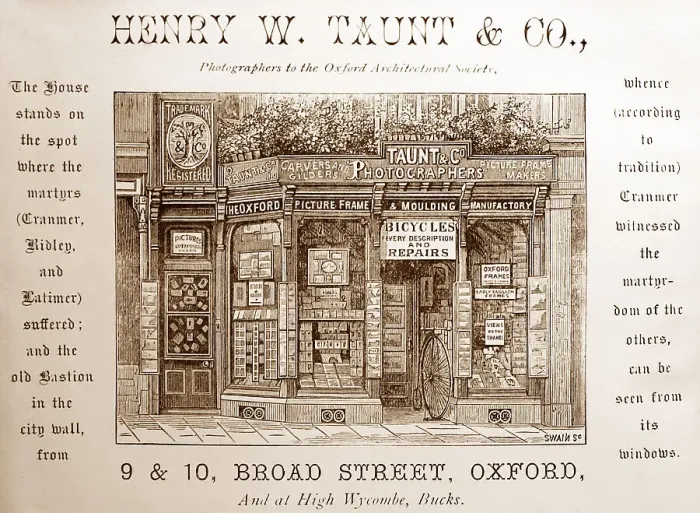 Framed Print : Advertisement for Henry W. Taunt's shop in Oxford, in 1875 Framed Print : Advertisement for Henry W. Taunt's shop in Oxford, in 1875