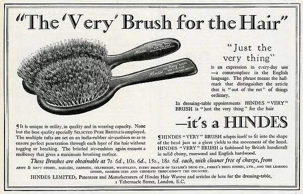 Advert for Hindes hair brushes 1923
