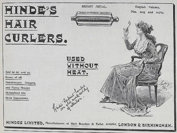 Advertisement for Hinde's Hair Curlers, London, Birmingham