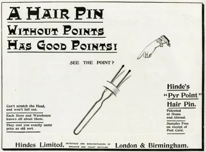 Framed Print : Advert for Hindes Limited the new hair pin 1893 Framed Print : Advert for Hindes Limited the new hair pin 1893