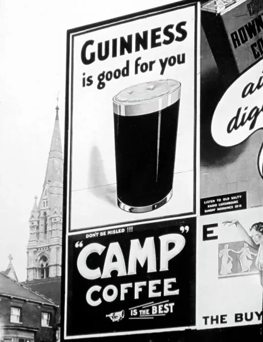 Framed Print : Advertising hoarding for Guinness and Camp Coffee