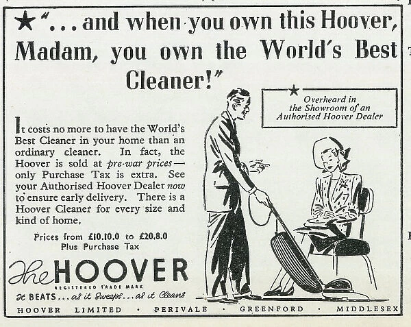 Advert for Hoover, World's Best Vacuum Cleaner