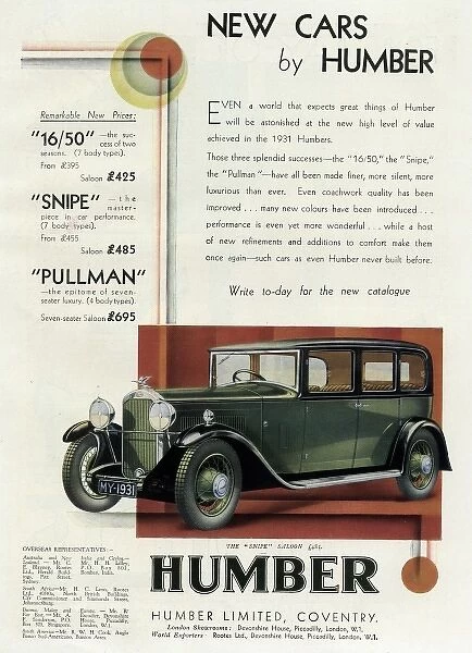 An advertisement for Humber cars