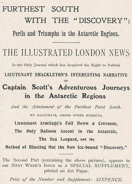 Advertisement in The Illustrated London News publicising the forthcoming story of