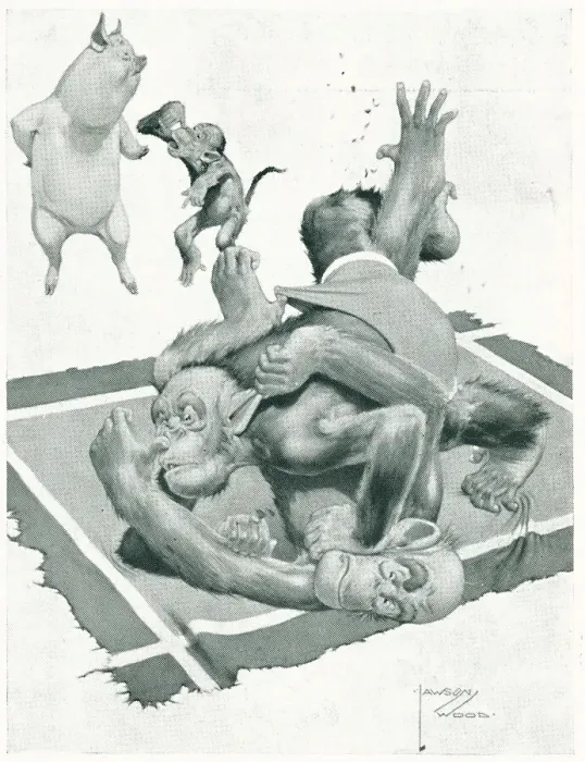 Framed Print : Advertisement Illustration Monkey Wrestle Framed Print : Advertisement Illustration Monkey Wrestle