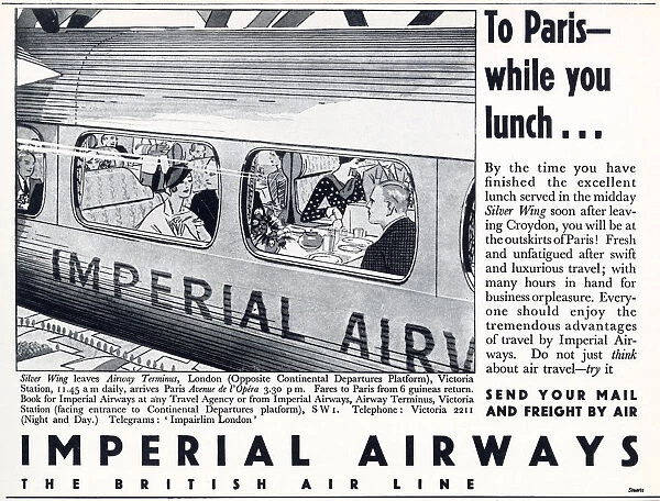 Advert for Imperial Airways to Paris 1932