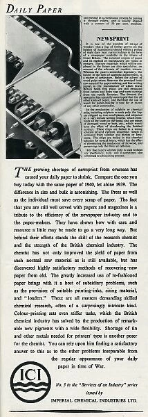 Advert for Imperial Chemical Industries; shortage of paper