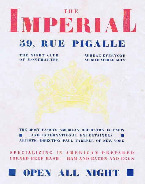 Advert for the Imperial nightclub in Montmartre, Paris (1926