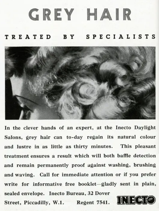 Framed Print : Advert for Inecto Salons: unwanted grey hair 1936 Framed Print : Advert for Inecto Salons: unwanted grey hair 1936