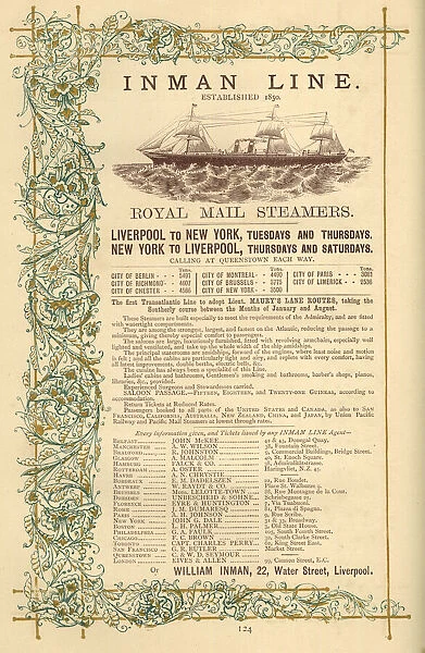 Advert, Inman Line Royal Mail Steamers