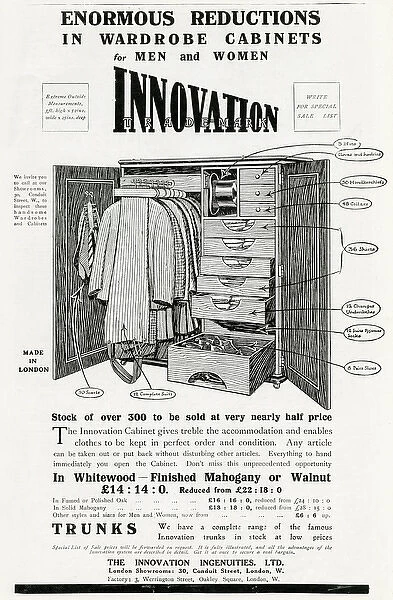 Advert for Innovation Ingenuities wardrobe cabinets 1915