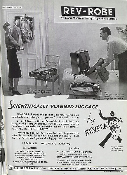 Advert for the innovative Rev-Robe luggage