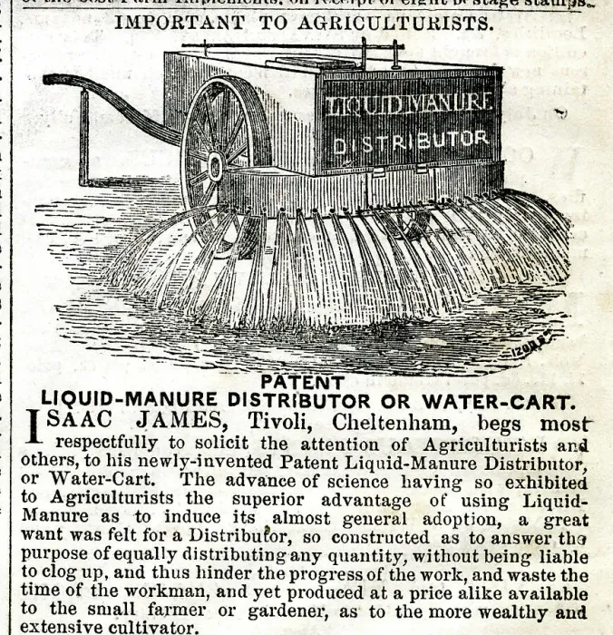 Framed Print : Advert, Isaac James liquid manure distributor or water cart Framed Print : Advert, Isaac James liquid manure distributor or water cart