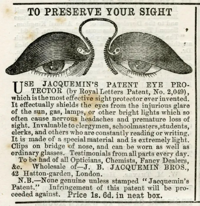 Framed Print : Advert for J. B Jacquemin Bros eye protectors Framed Print : Advert for J. B Jacquemin Bros eye protectors