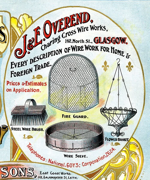 Advert, J & E Overend, Wire Works, Glasgow, Scotland