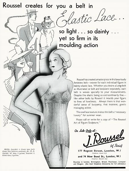 Advert for J. Roussel lingerie with elastic lace belt 1936