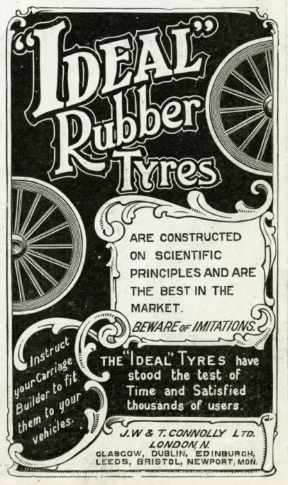 Framed Print : Advert for J. W & T. Connolly Ltd rubber tyres 1905 Framed Print : Advert for J. W & T. Connolly Ltd rubber tyres 1905