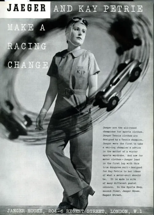 Framed Print : Advert for Jaeger, Kay Petrie, Motor Racing Driver Framed Print : Advert for Jaeger, Kay Petrie, Motor Racing Driver