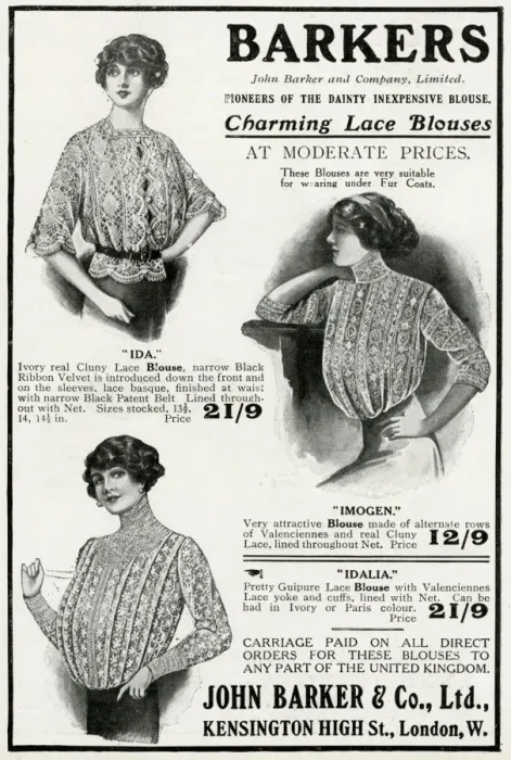 Framed Print : Advert for John Barker & Co, lace blouses 1912 Framed Print : Advert for John Barker & Co, lace blouses 1912