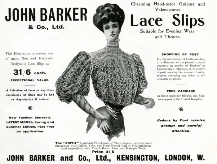 Framed Print : Advert for John Barker & Co, lace slips 1906 Framed Print : Advert for John Barker & Co, lace slips 1906