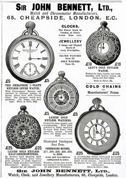 Advert for John Bennett pocket watches 1892