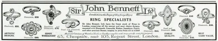 Framed Print : Advert for John Bennett ring specialists 1913 Framed Print : Advert for John Bennett ring specialists 1913
