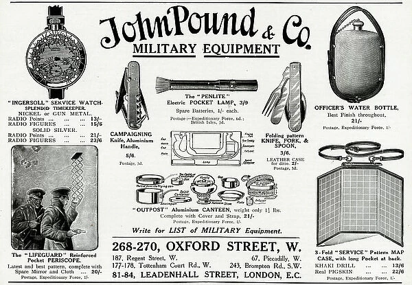 Advert for John Pound & Co military equipment 1915