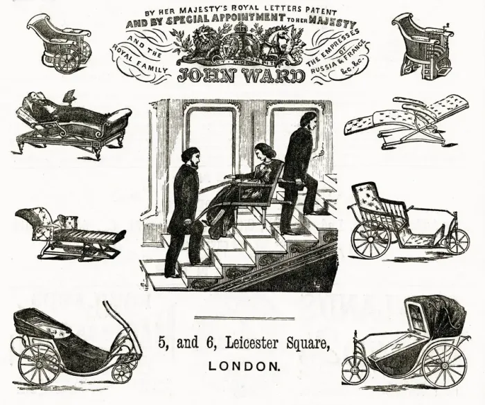 Framed Print : Advert for John Ward invalid chairs 1870s Framed Print : Advert for John Ward invalid chairs 1870s