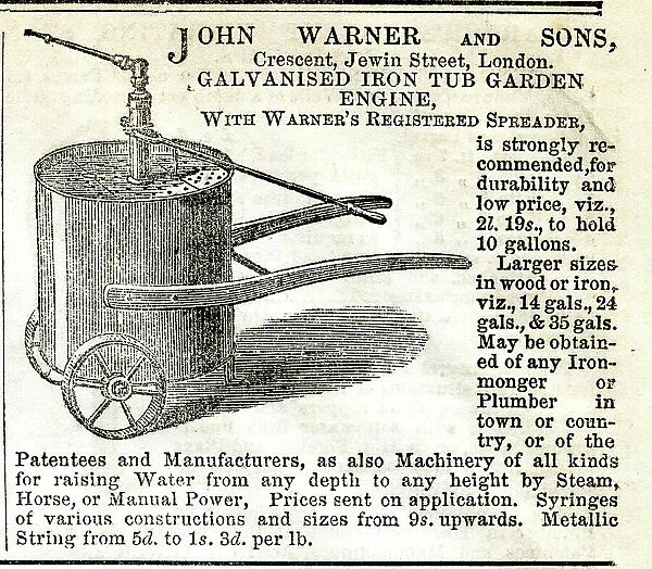 Advert, John Warner and Sons, London