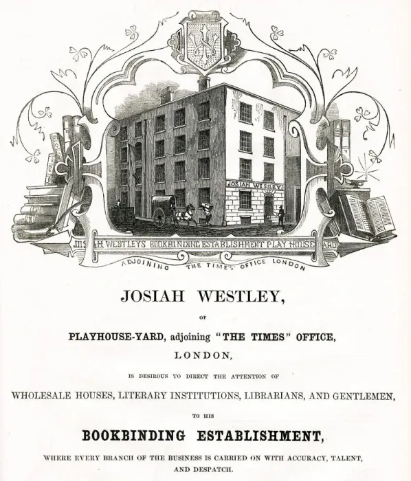 Framed Print : Advert for Josiah Westley, bookbinders 1851 Framed Print : Advert for Josiah Westley, bookbinders 1851